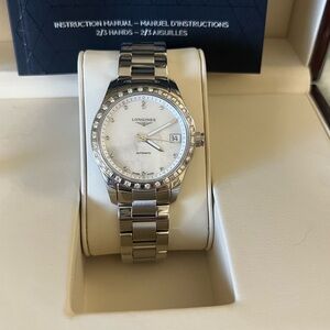 Longines conquest classic ladies diamond and mother of pearl automatic watch